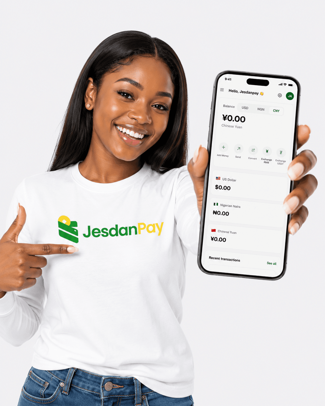Smiling JesDanPay user holding up the app on their phone